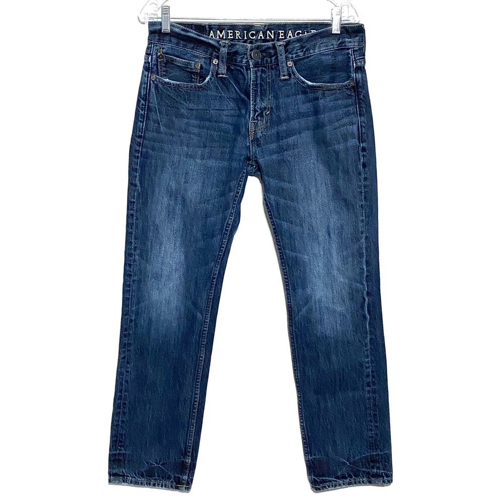 American Eagle Slim Jeans Vintage Y2K Distressed Dark Wash Whiskered Men 30 x 30